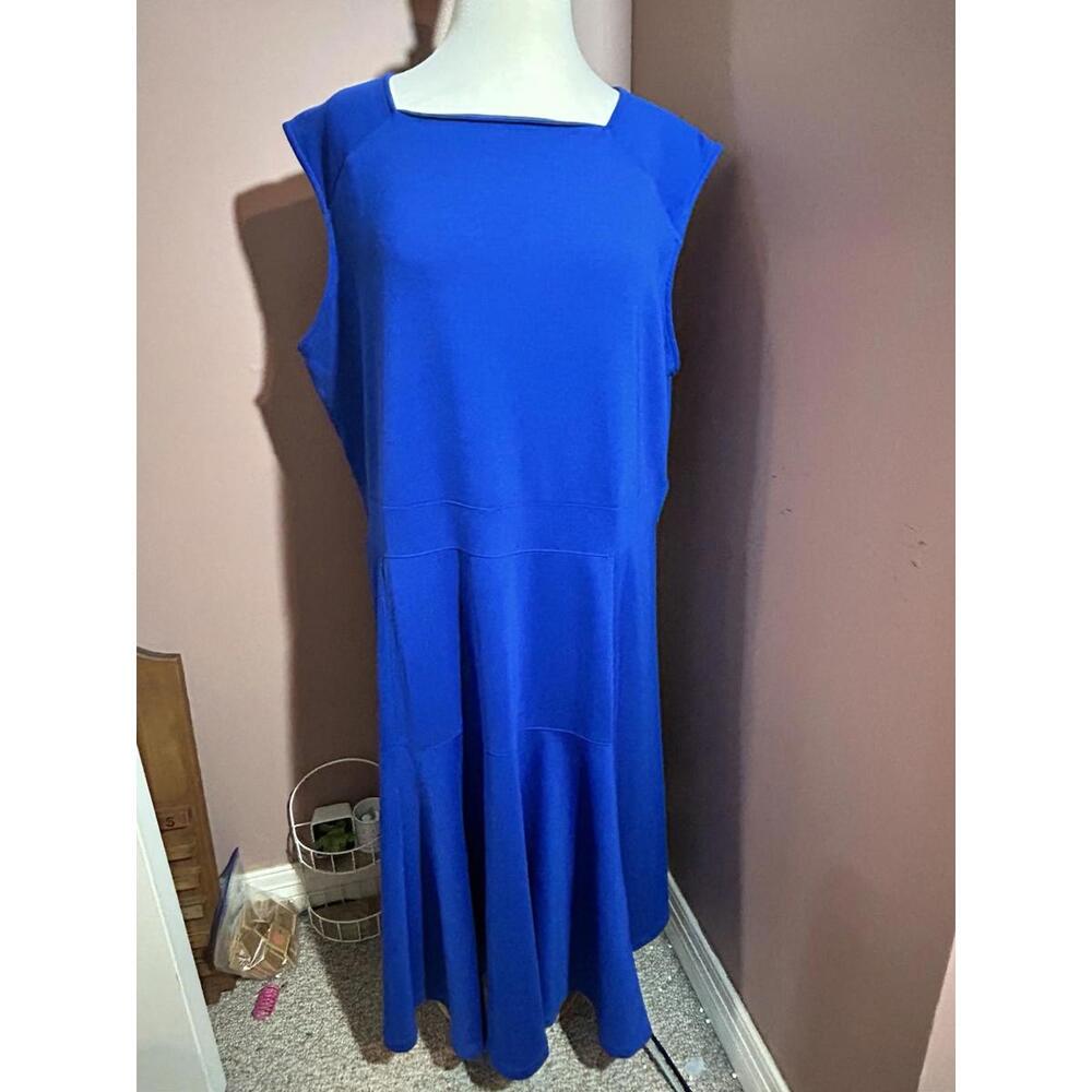 Lands End Dress Womens Size 20/22 Stretch Fit And Flare Tiered Royal Blue